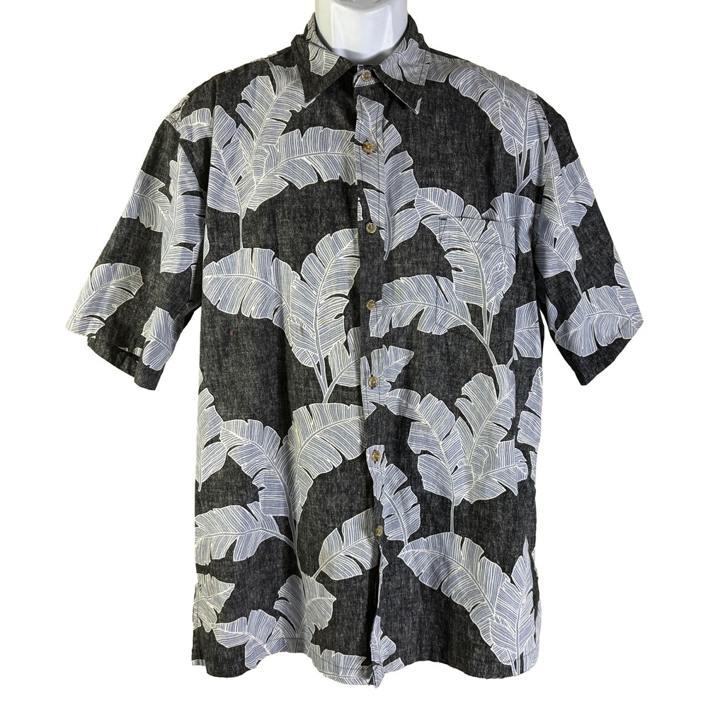 Cooke Street Button Down Mens Large Grey Tropical Banana Leaf‎ Aloha